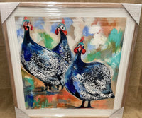 Guinea Fowl Gathering Print | Oak Framed