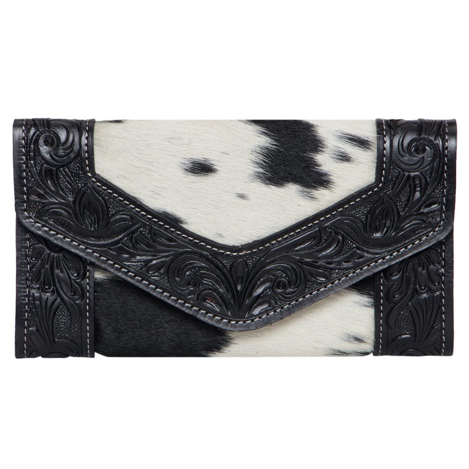 Cuba Cowhide Trifold Wallet with Hand Tooled Leather