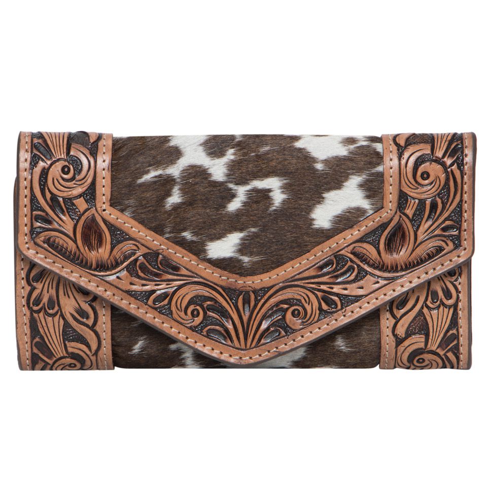Cuba Cowhide Trifold Wallet with Hand Tooled Leather