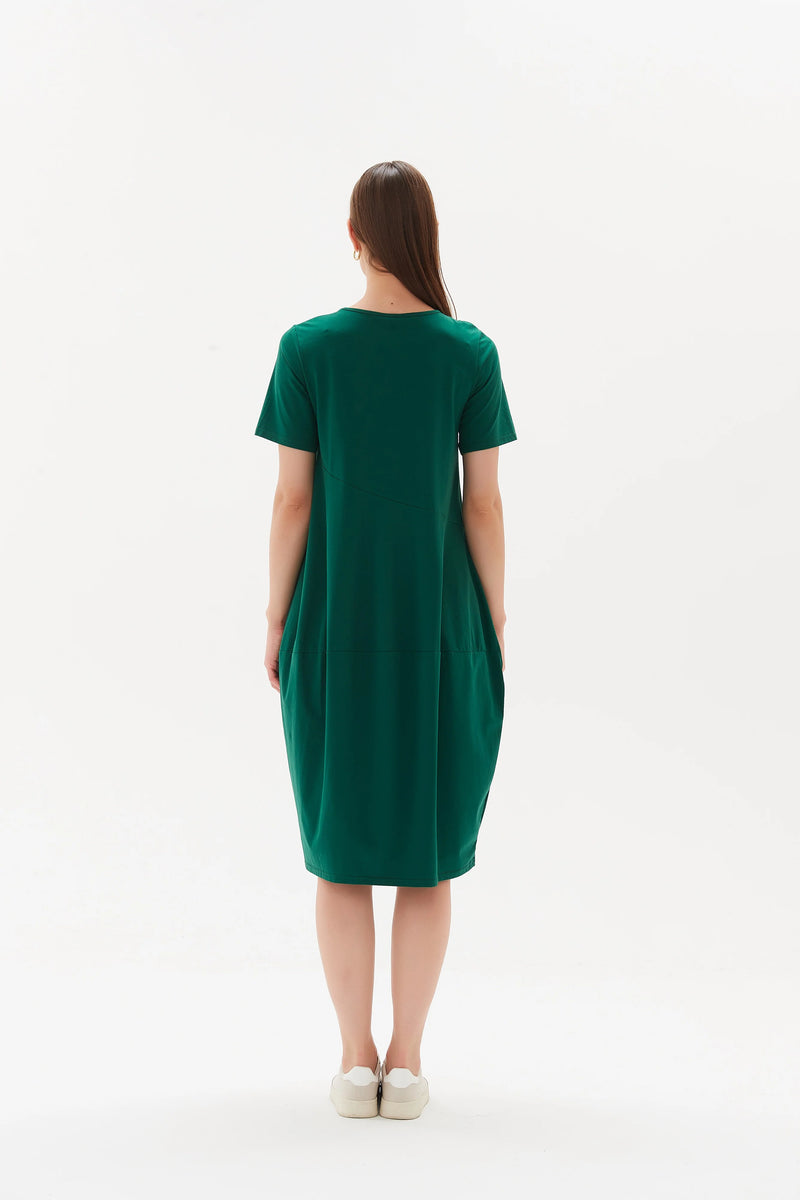 Short Sleeve Diagonal Seam Dress | Emerald