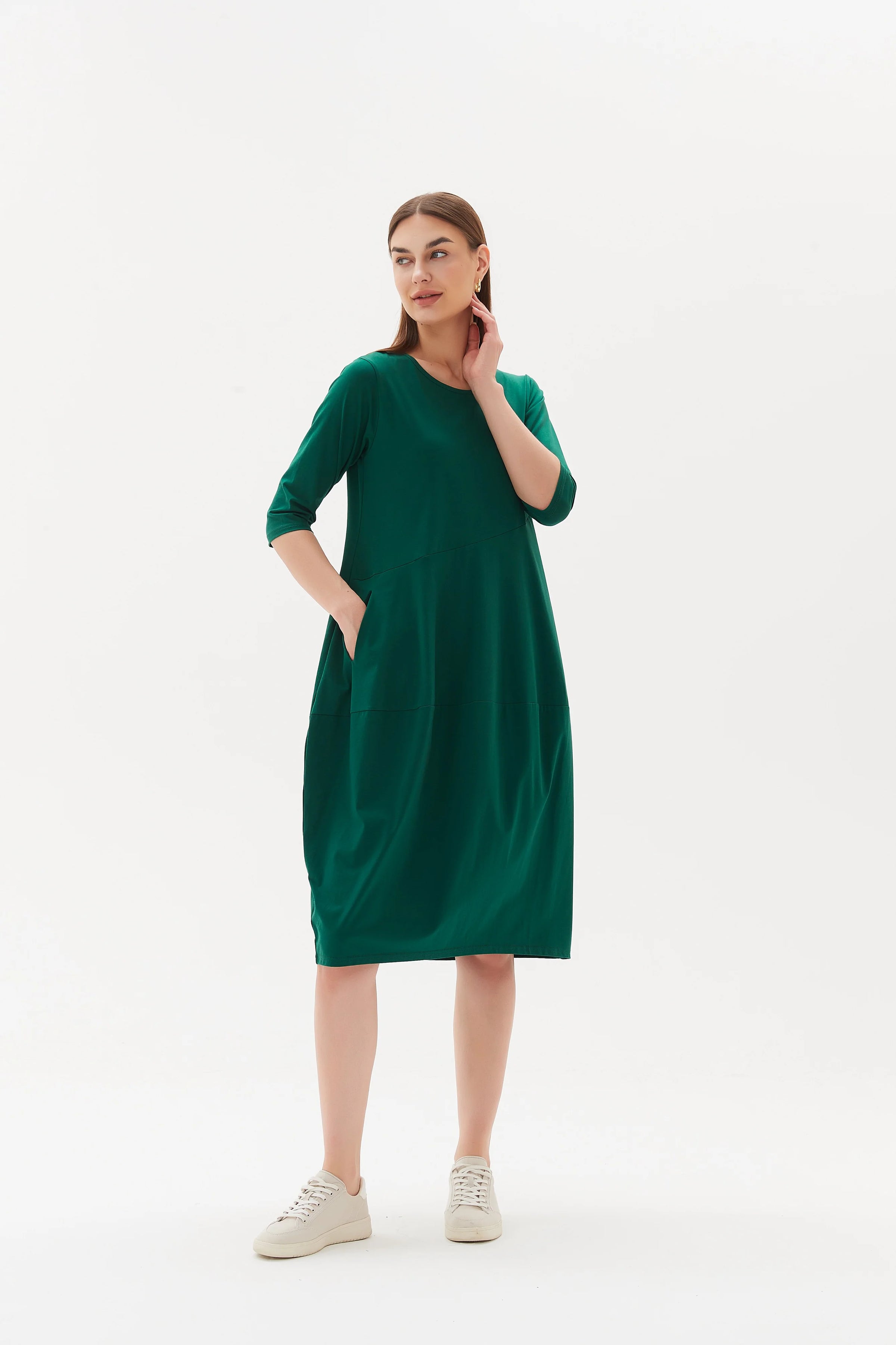 Diagonal Seam Dress (Summer Version) | Emerald