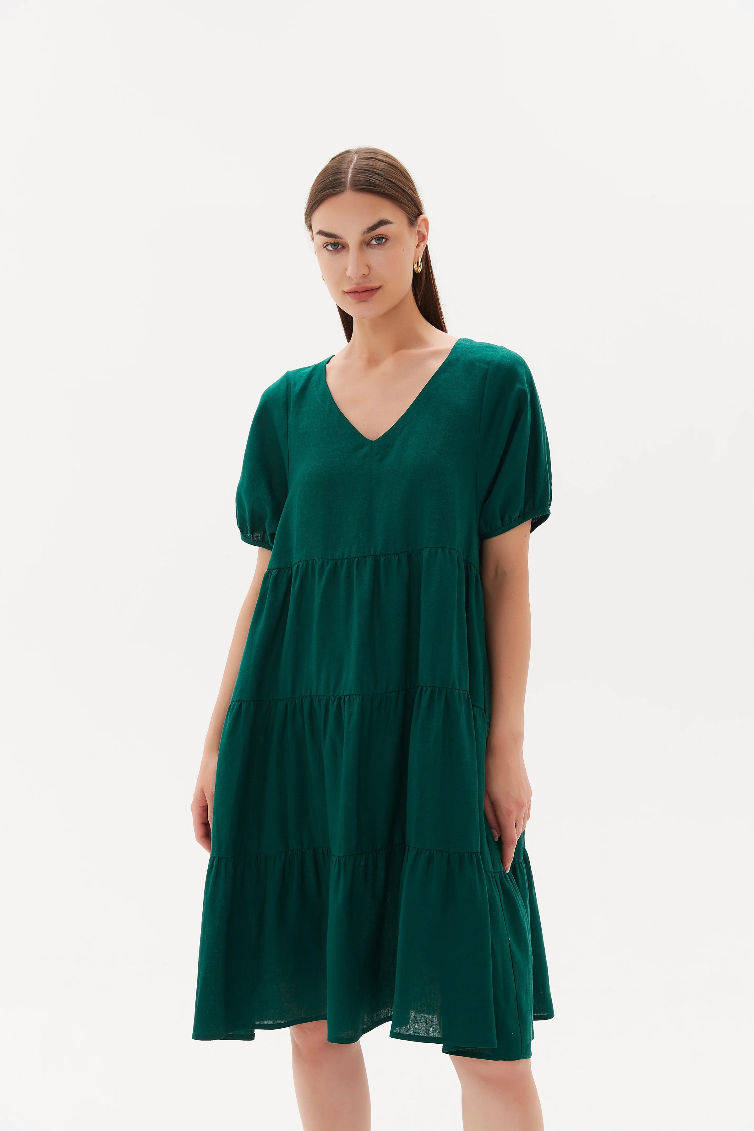 Tiered Linen Dress | Emerald Green