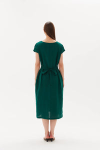 Tie Back Pleat Dress | Emerald Green