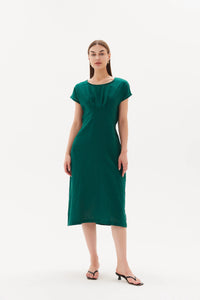 Tie Back Pleat Dress | Emerald Green
