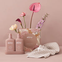 A Moment To Bloom | Wash & Lotion Duo + Waffle Towel Gift Set  | Raspberry Blossom & Juniper