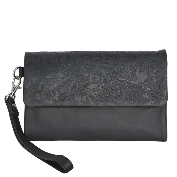 Ladies Floral Trifold Wallet | Black