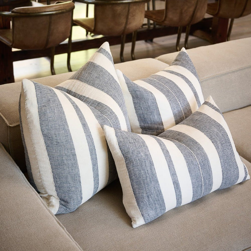 Lido Linen Cushion | White/Navy