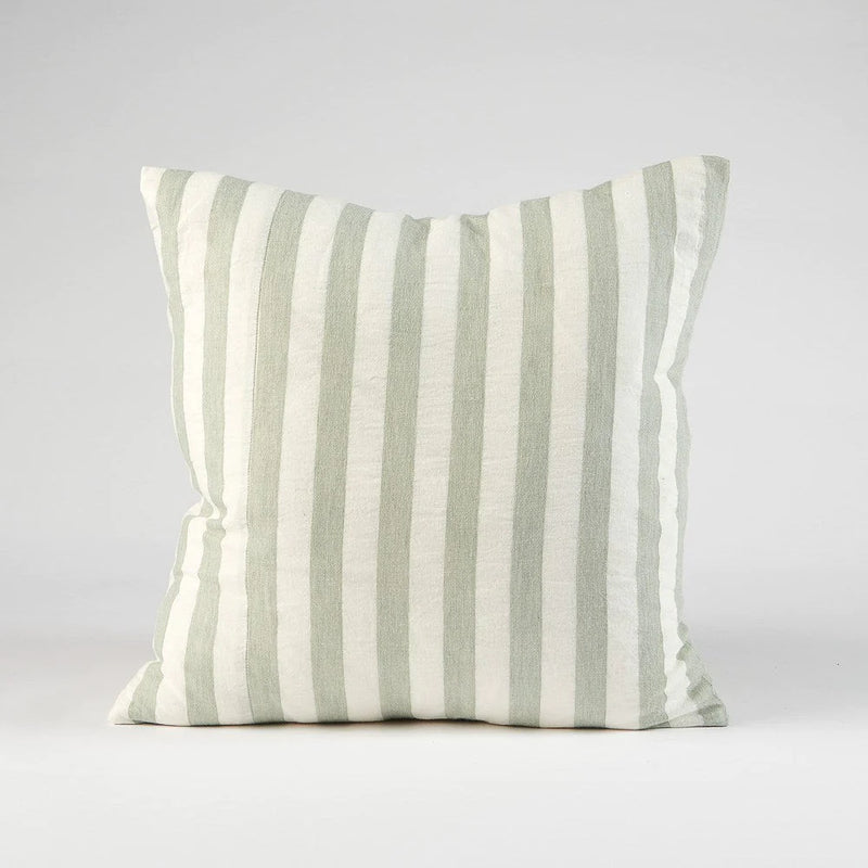 Santi Outdoor Linen Cushion | White/Pistachio Stripe