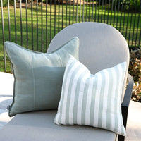 Santi Outdoor Linen Cushion | White/Pistachio Stripe