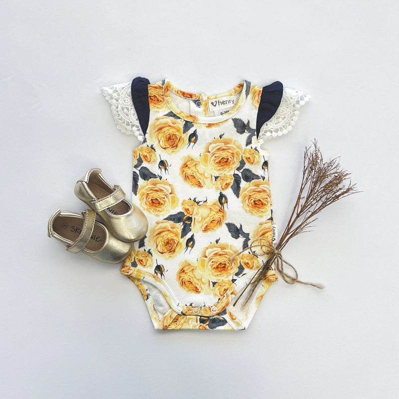 Baby Girls Knit Romper | Lemon Floral