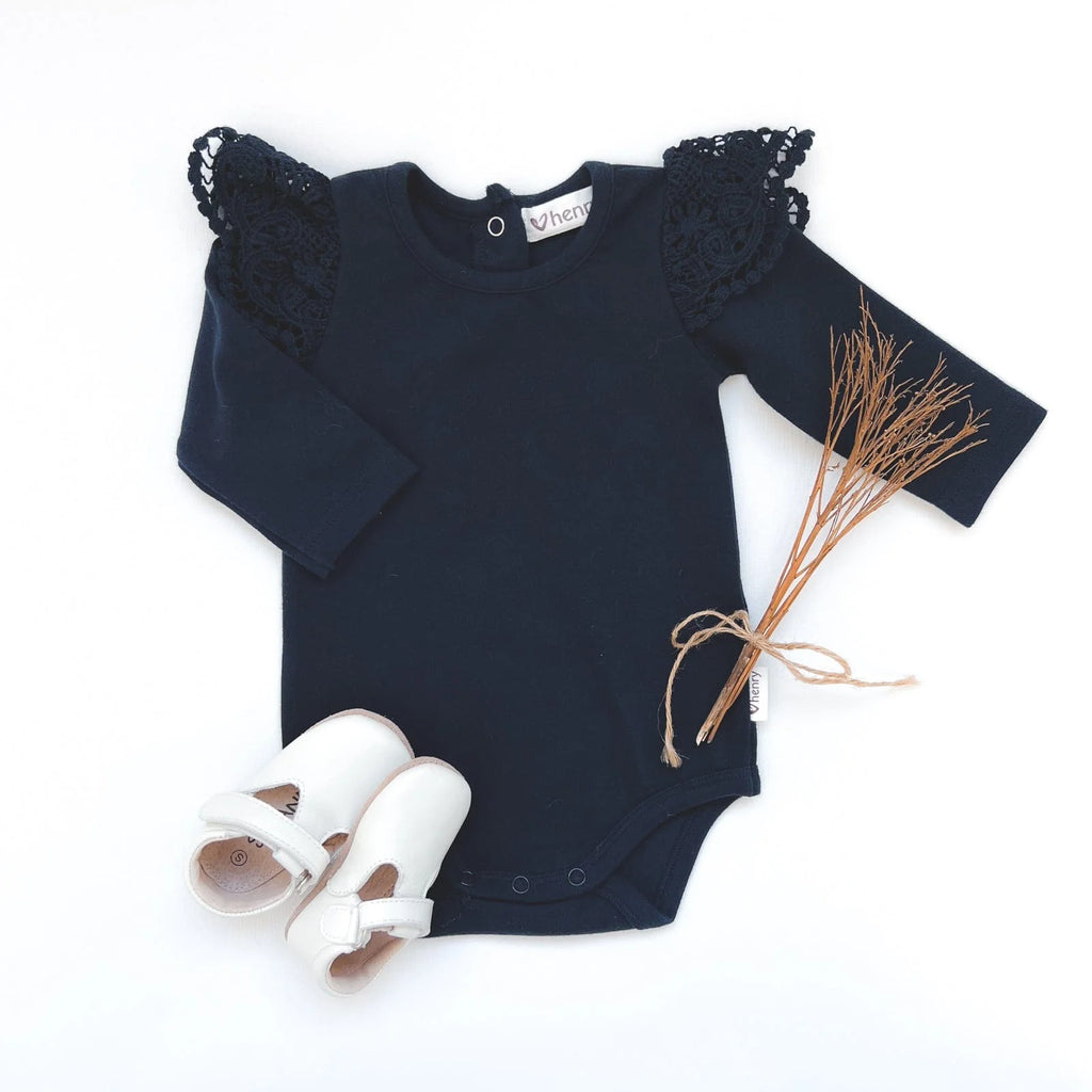 Baby Girls Lace Sleeve Onesie Navy – Whatever Mudgee