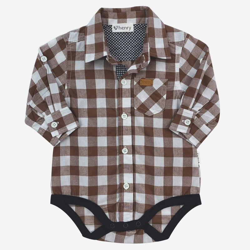 Baby Boys Dress Shirt Romper | Large Bronze Check