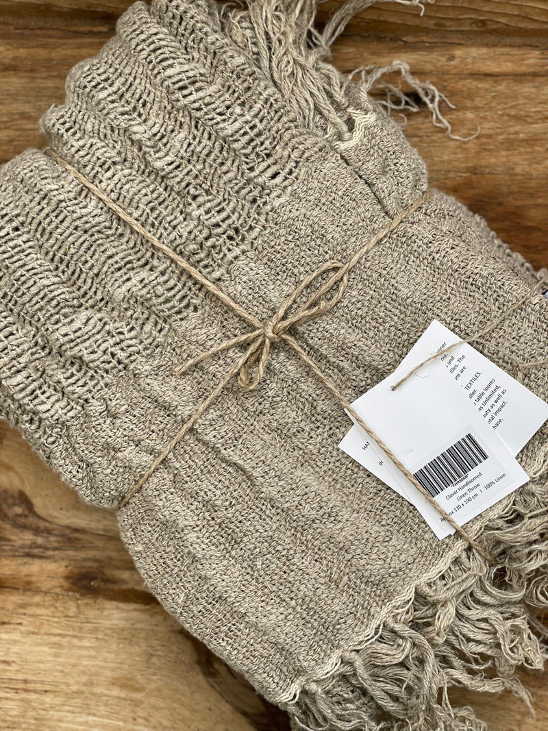 Clover Hand Loomed Linen Throw Natural with Fringe