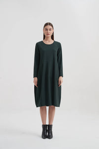 Long Sleeve Diagonal Seam Dress | Deep Green