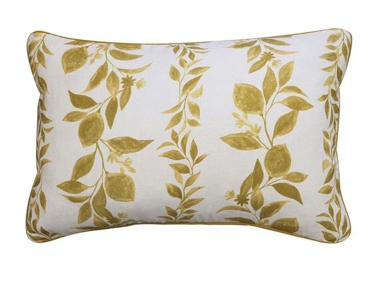 Amari Mustard White Linen Patterned Cushion