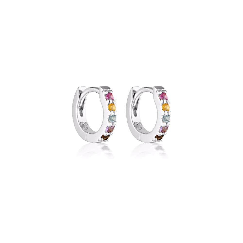 Mini Alpha Huggie Earrings | Rainbow Gemstones