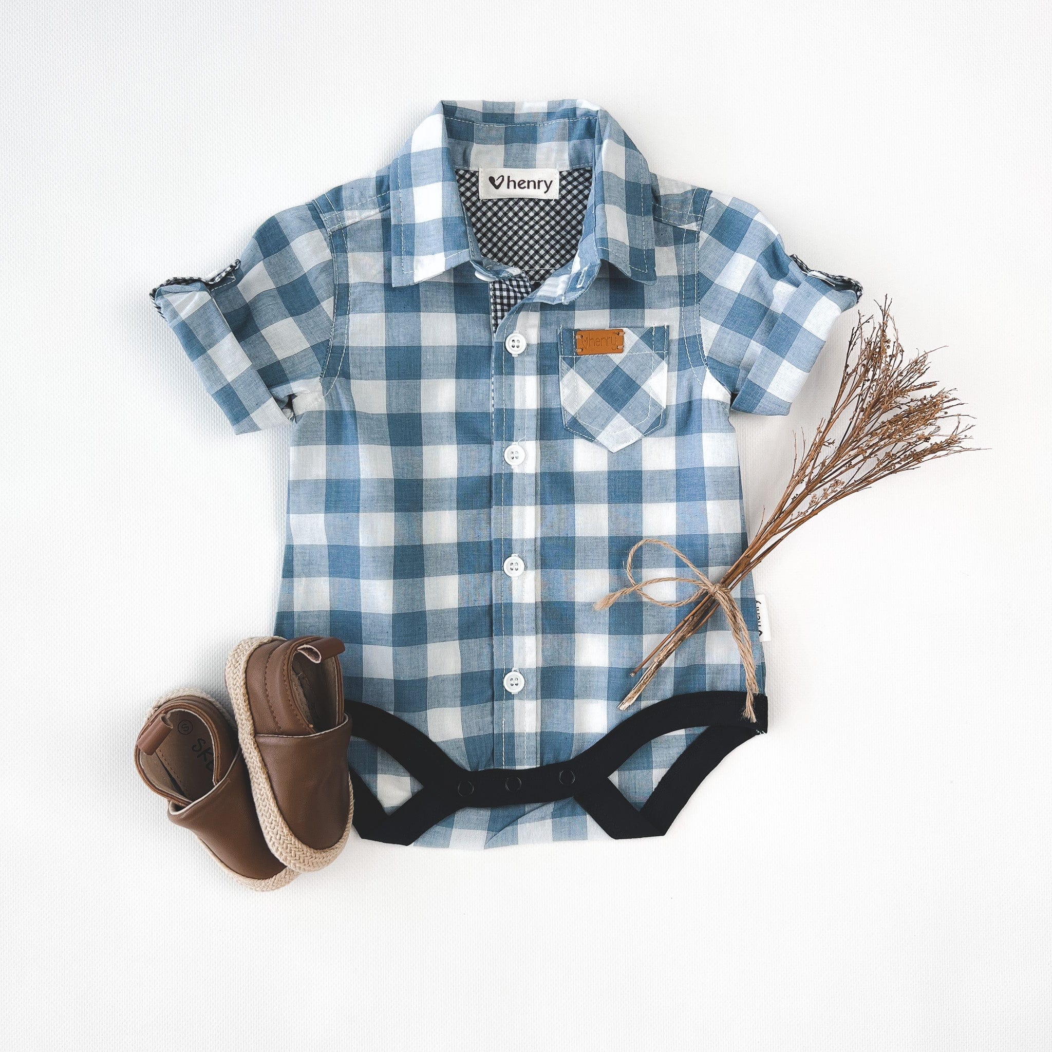 Baby Boys Dress Shirt Romper | Large Blue Check