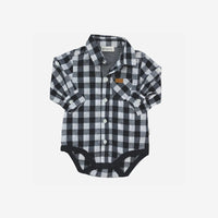 Baby Boys Dress Shirt Romper | Large Navy Check
