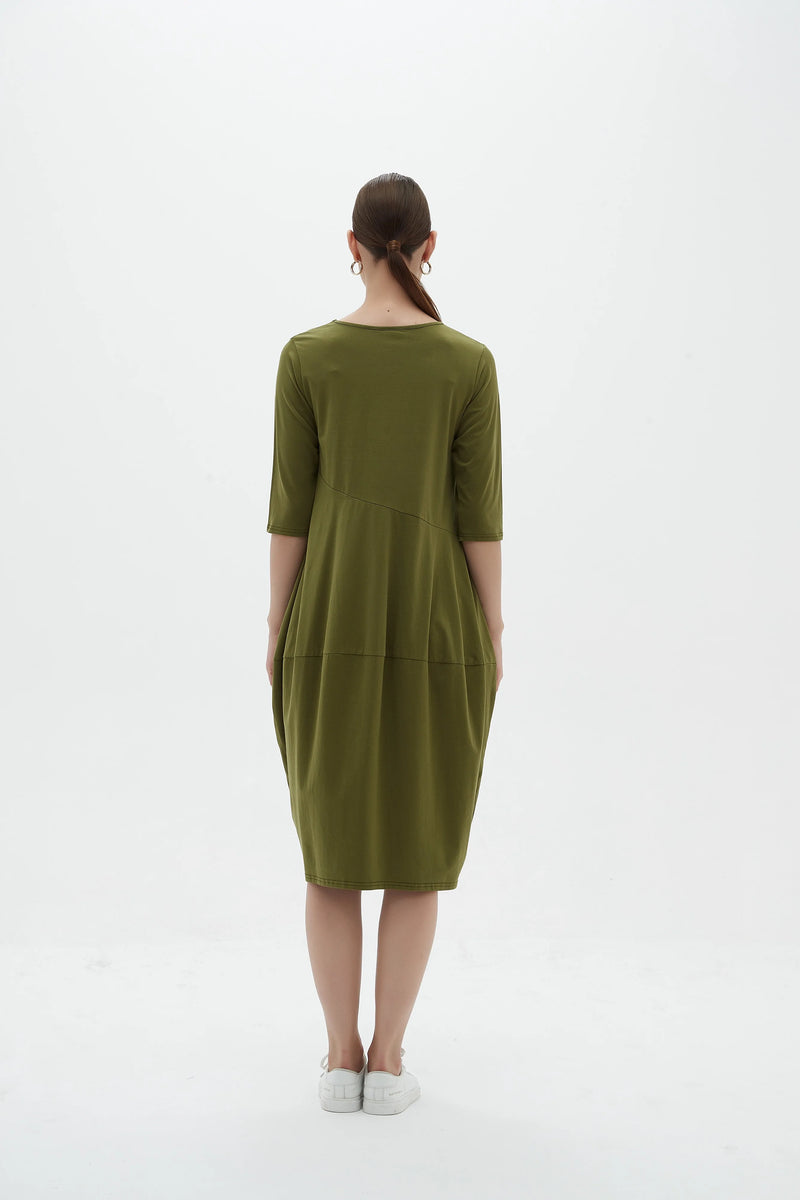 Diagonal Seam Dress (Lighter Weight) | Moss