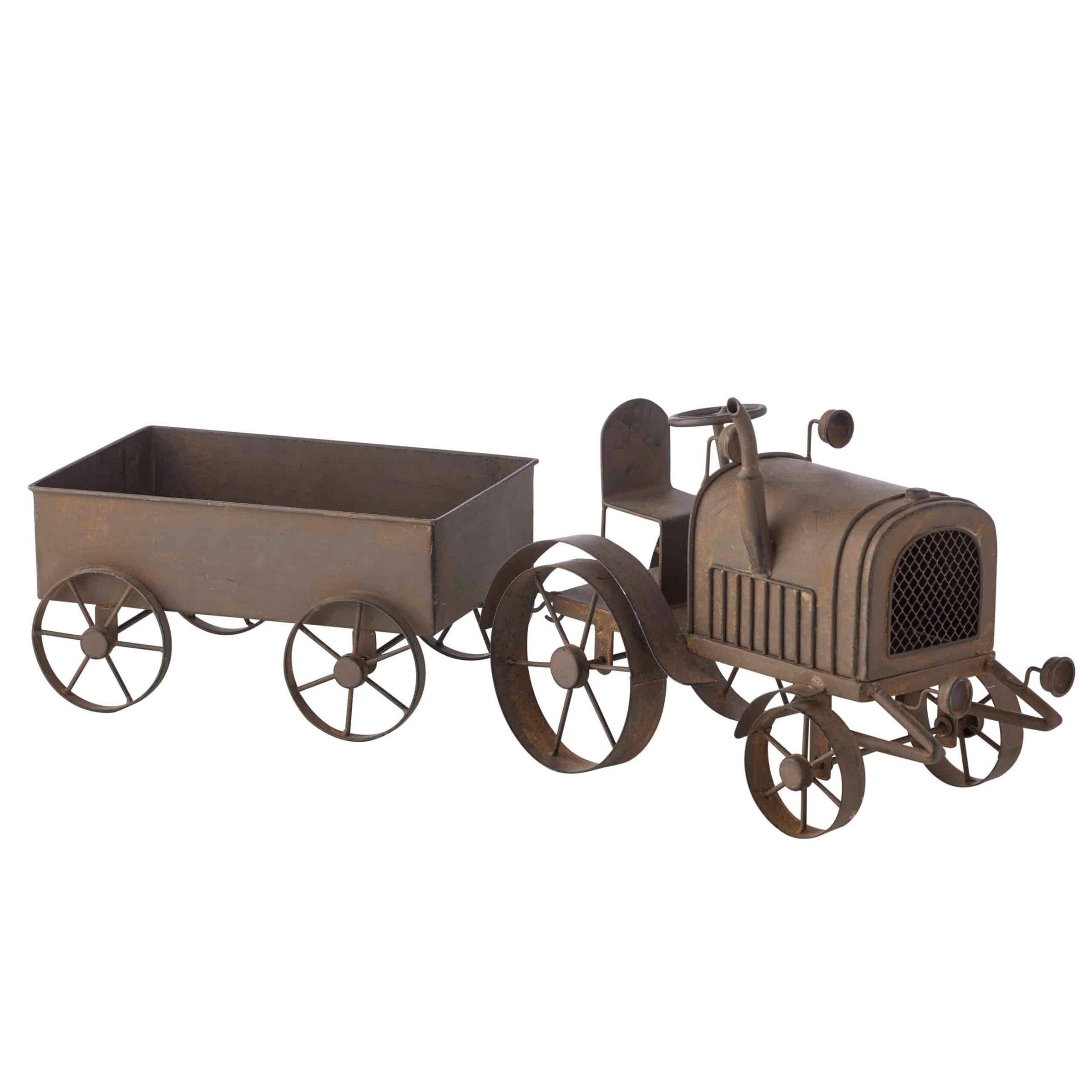 Decorative Rust Tractor w/Wagon