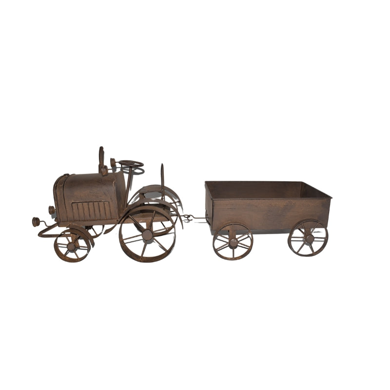 Decorative Rust Tractor w/Wagon