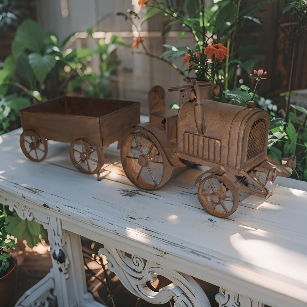 Decorative Rust Tractor w/Wagon