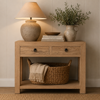 Elm 2 Drawer with Shelf Natural Console | 90cm