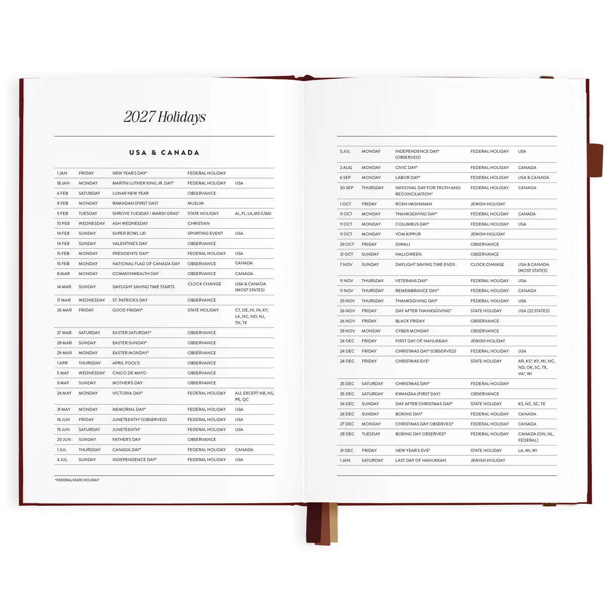 2027 A5 Horizontal Planner | Cherry
