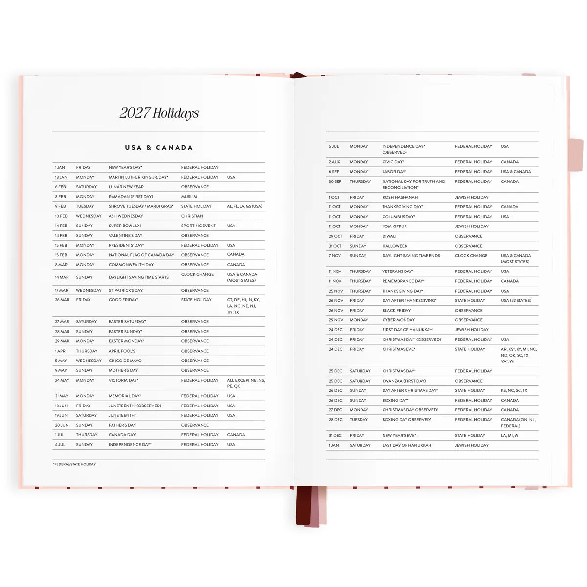 2027 A5 Horizontal Planner | Rosé Pinstripe