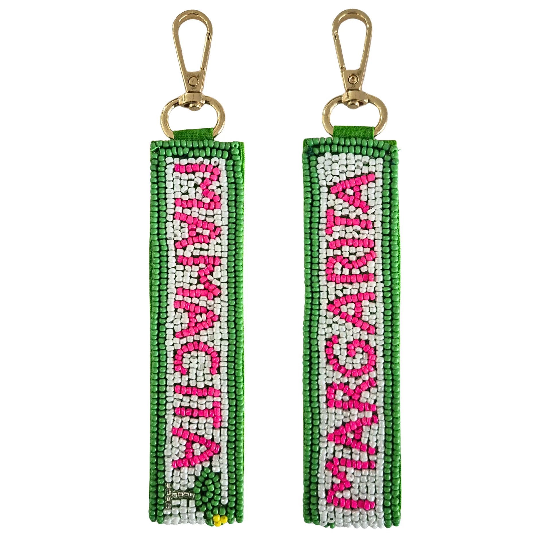 Beaded Keychain | Pink, Green + White Mamacita