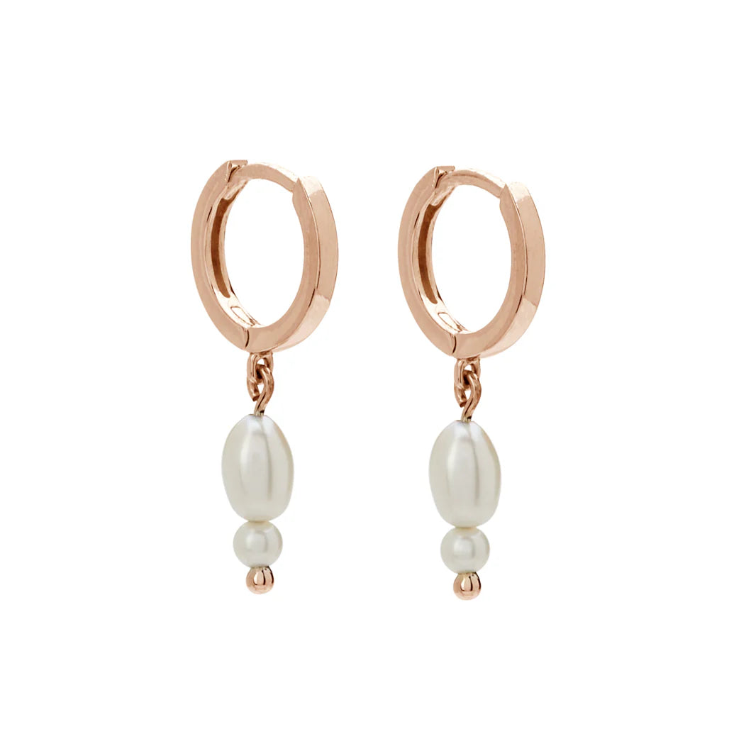 Double Pearl Huggies | Rose Gold Plate