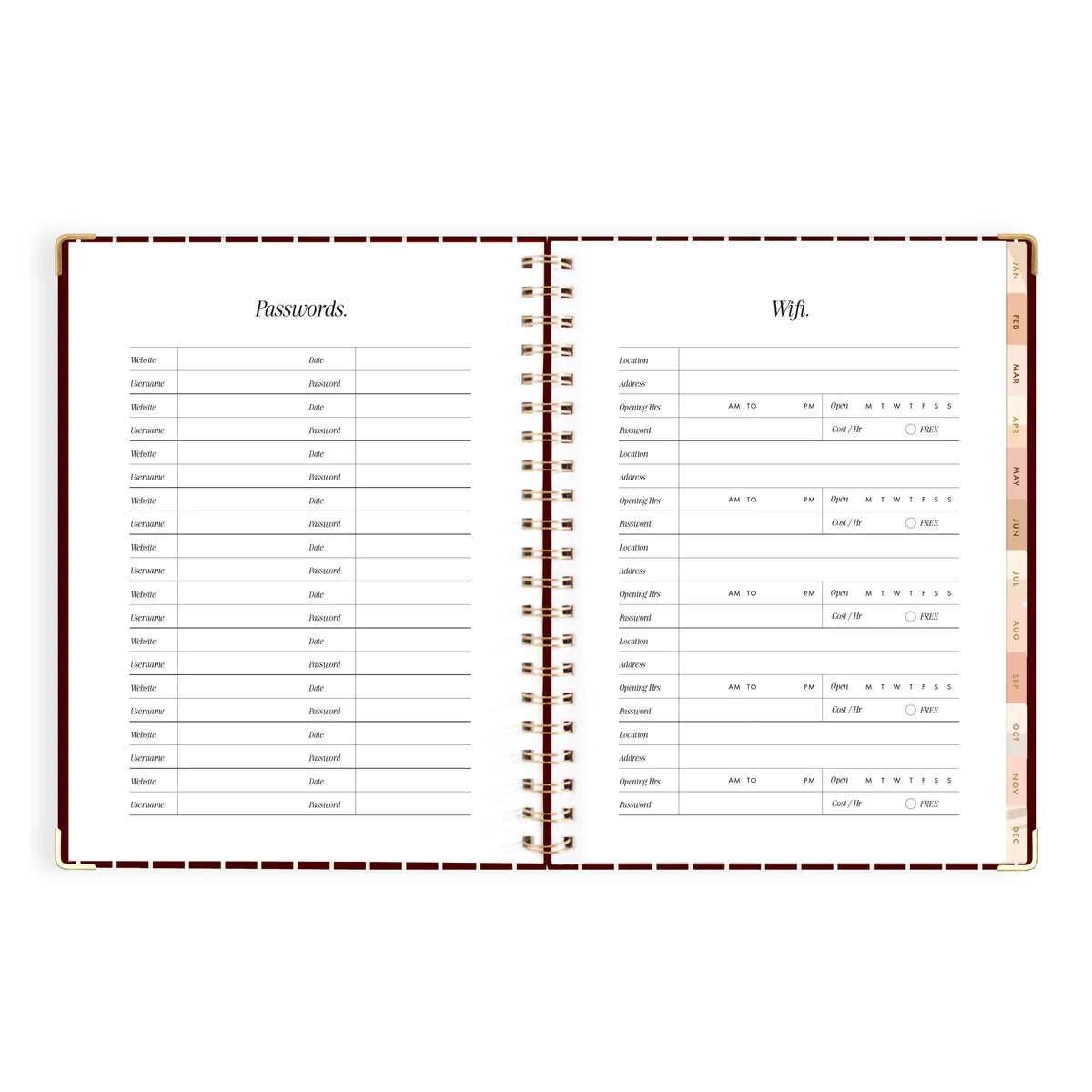 2027 A4 Academic Vertical Planner | Merlot Pinstripe
