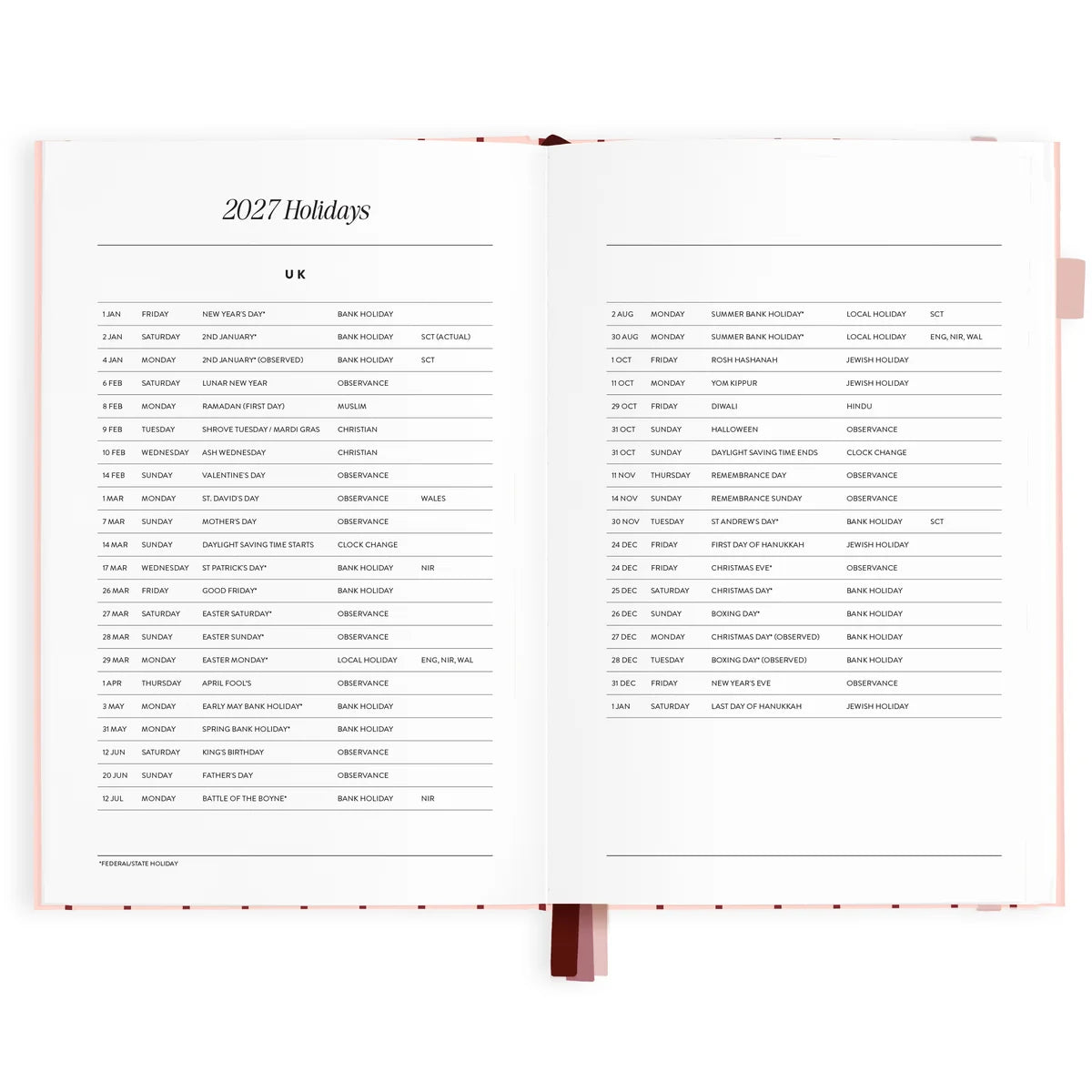 2027 A5 Horizontal Planner | Rosé Pinstripe