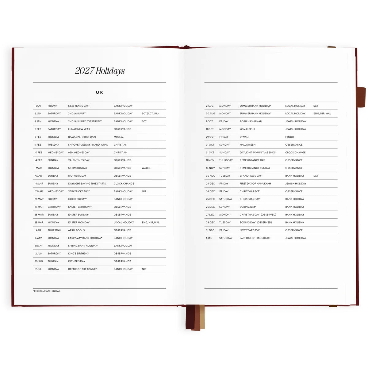 2027 A5 Horizontal Planner | Cherry