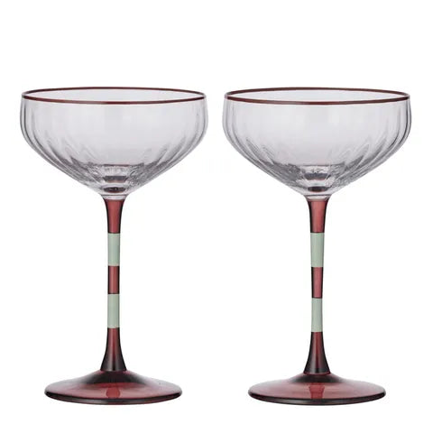 Lena S/2 Glass Rib Coupe | Mulberry/Rose