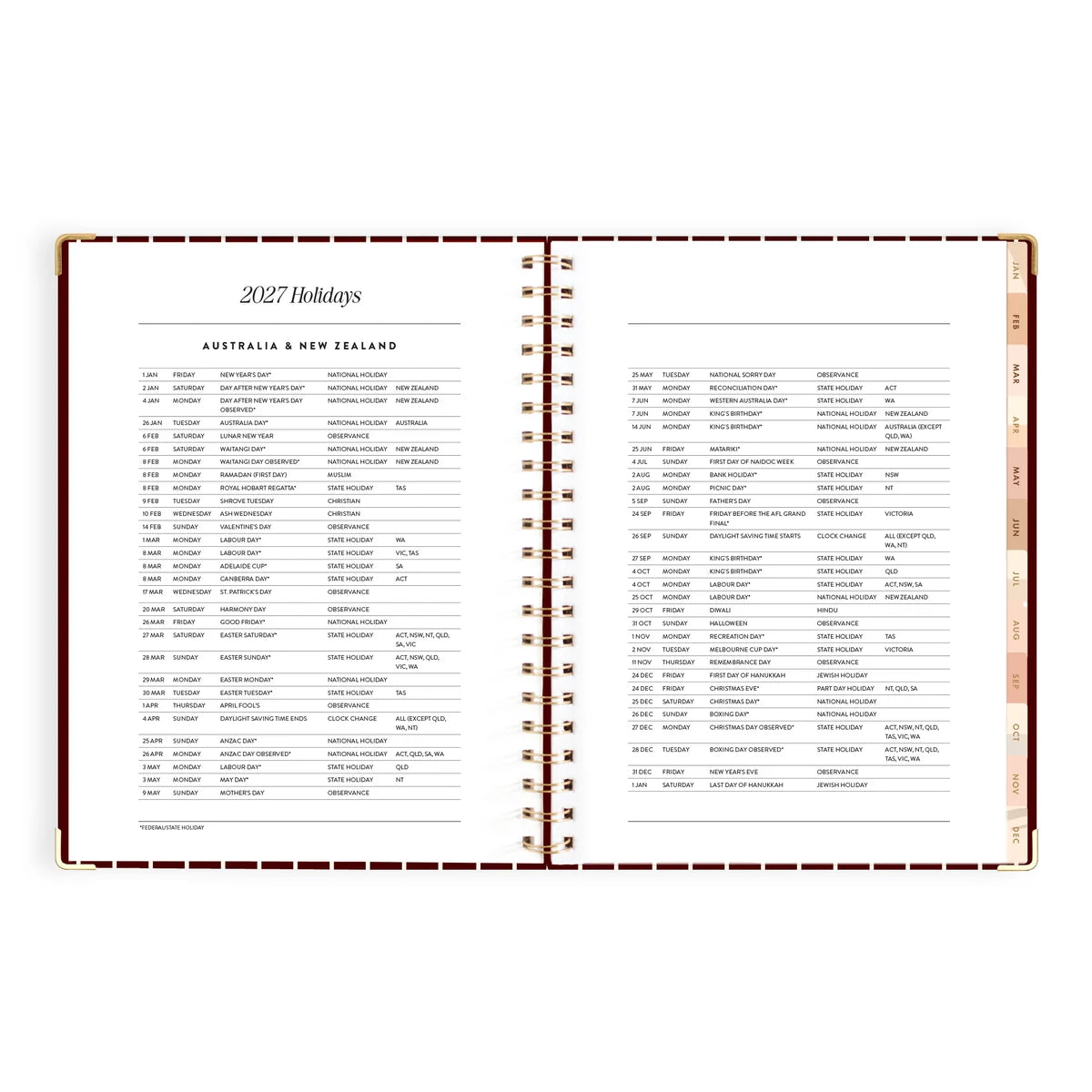 2027 A4 Academic Vertical Planner | Merlot Pinstripe