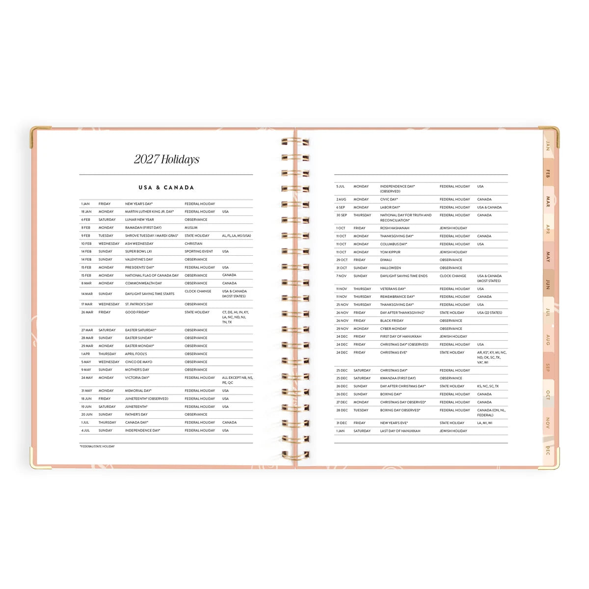 2027 A4 Academic Vertical Planner | Amalfi Peach