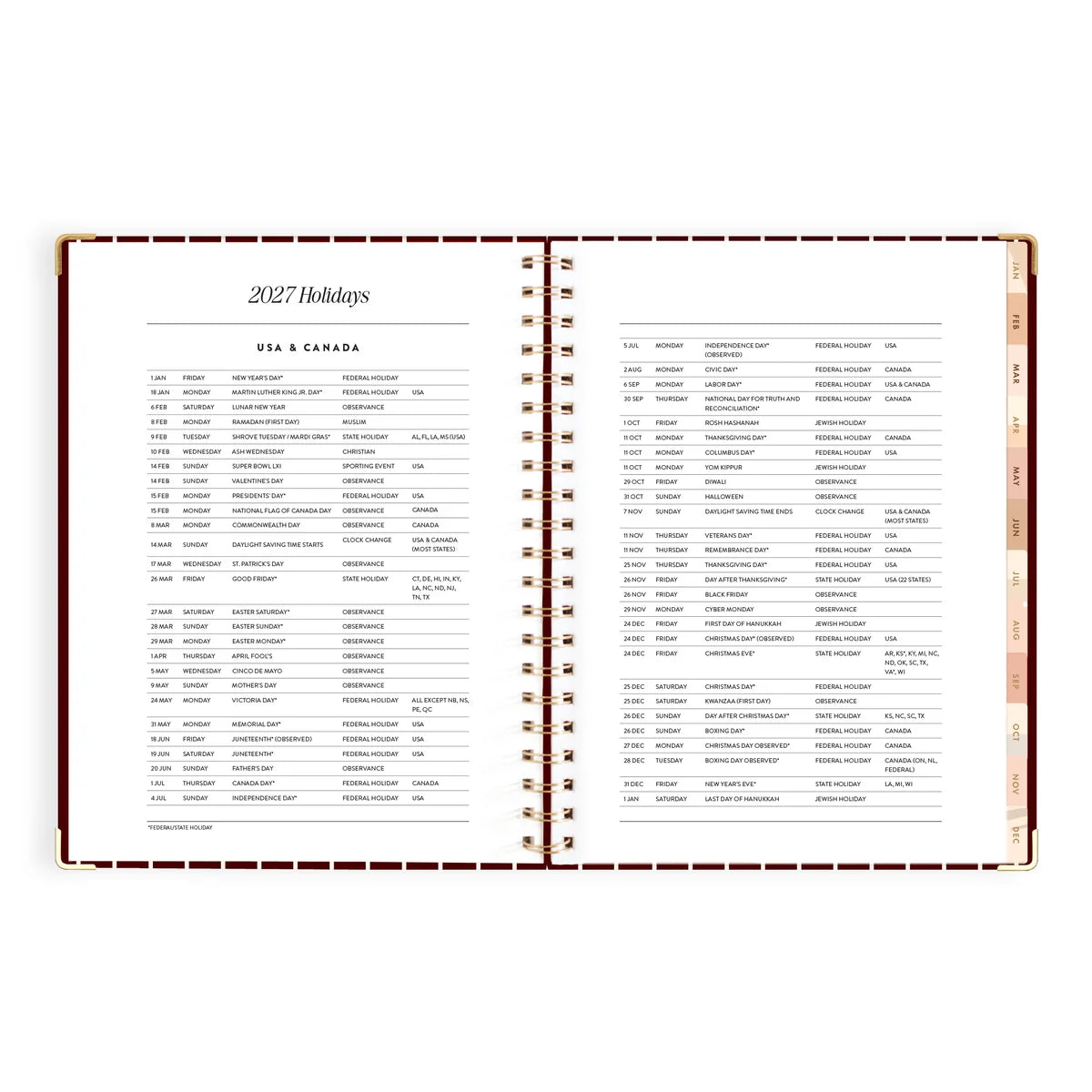 2027 A4 Academic Vertical Planner | Merlot Pinstripe