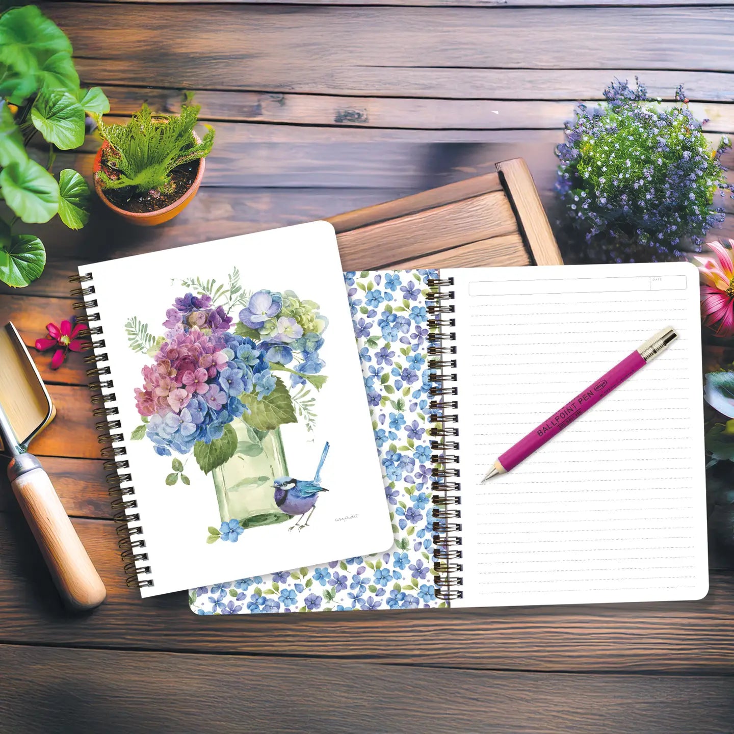 Blue Wren Hydrangeas Medium Notebook