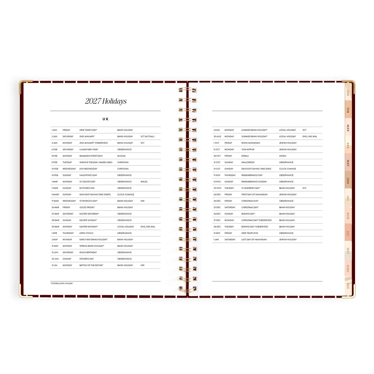 2027 A4 Academic Vertical Planner | Merlot Pinstripe