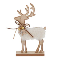 Furry Deer Decoration Wood | Brown/White