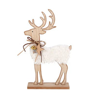 Furry Deer Decoration Wood | Brown/White