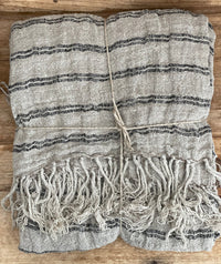 Angaston Handloomed 100% Linen Bed Throw/Table Cloth | Black Stripe