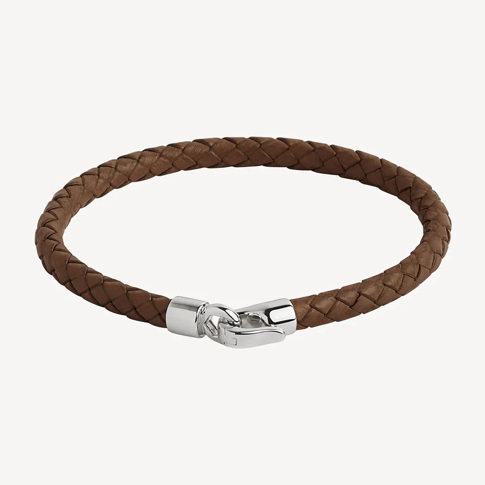 The Mariner Men’s Plaited Leather and Steel Bracelet | Tan