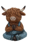 Resin Yoga Highland Cow In Overalls