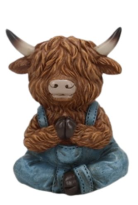 Resin Yoga Highland Cow In Overalls