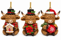 Resin Xmas Highland Cow Ornament