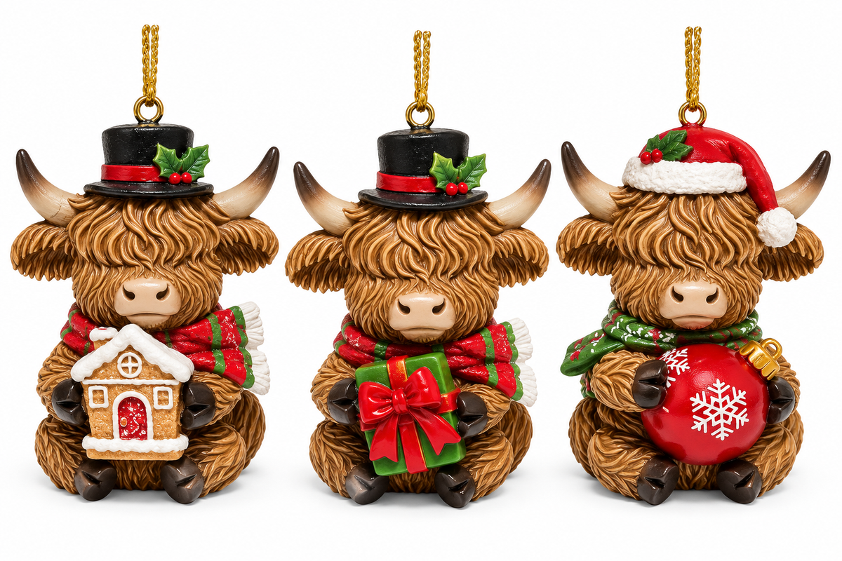 Resin Xmas Highland Cow Ornament