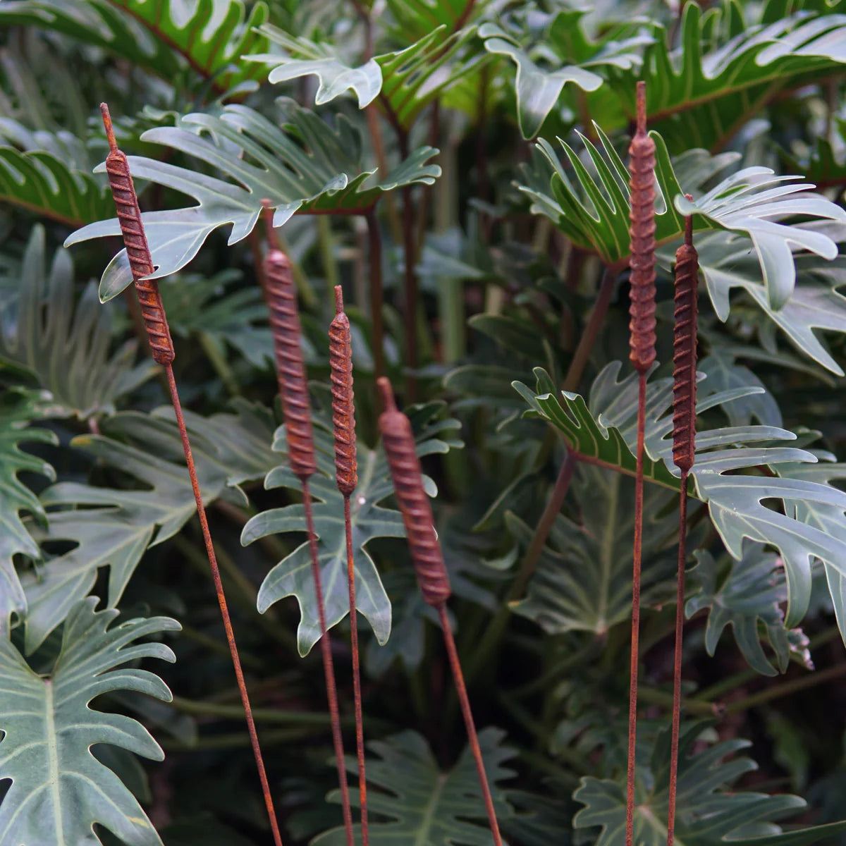 Trio Bulrush Rust Garden Stake