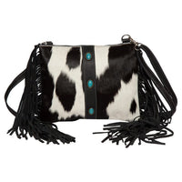 Mornington | Cowhide Sling Bag With Turquoise Stonework and Fringes